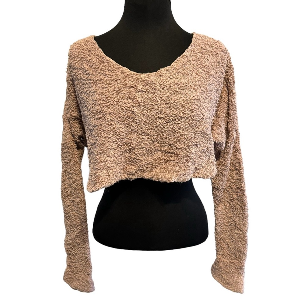 Free People size XS Beige Cropped Long Sleeve Shirt